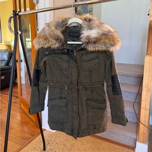 NWT Guess Olive Jacket with Faux Fur Trim